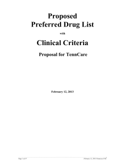 Proposed Preferred Drug List Clinical Criteria Proposal for TennCare
