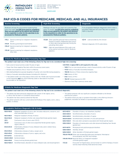 PaP ICD-9 CoDes for MeDICare, MeDICaID, anD all InsuranCes routine screening Diagnostic