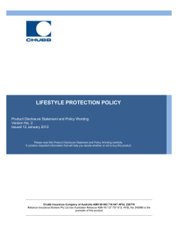 LIFESTYLE PROTECTION POLICY    Product Disclosure Statement and Policy Wording