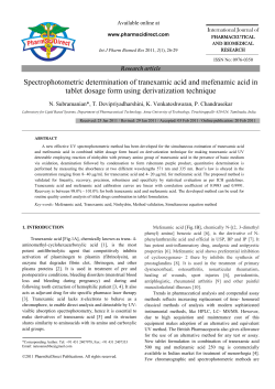 Spectrophotometric determination of tranexamic acid and mefenamic acid in