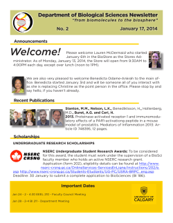 Welcome! Department of Biological Sciences Newsletter January 17, 2014 No. 2