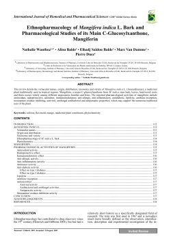 Mangifera indica Pharmacological Studies of its Main C-Glucosylxanthone, Mangiferin
