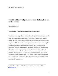 Traditional Knowledge: Lessons from the Past, Lessons for the Future