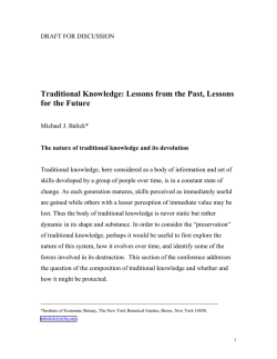 Traditional Knowledge: Lessons from the Past, Lessons for the Future