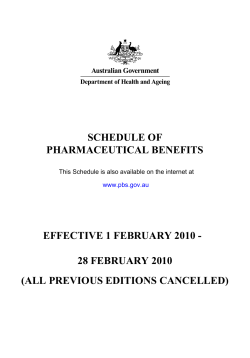SCHEDULE OF PHARMACEUTICAL BENEFITS EFFECTIVE 1 FEBRUARY 2010 -