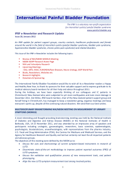 International Painful Bladder Foundation IPBF e-Newsletter and Research Update