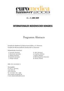 Programm Abstracts INTERNATIONALER MEDIZINISCHER KONGRESS 4  — 5. JUNI 2009