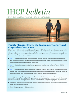 IHCP bulletin Family Planning Eligibility Program procedure and diagnosis code updates