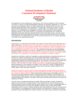 National Institutes of Health Consensus Development Statement  ACUPUNCTURE