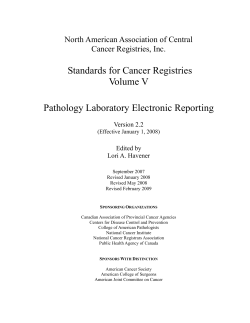 Standards for Cancer Registries Volume V Pathology Laboratory Electronic Reporting