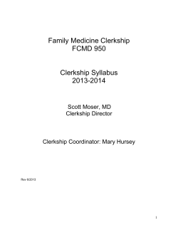 Family Medicine Clerkship FCMD 950 Clerkship Syllabus