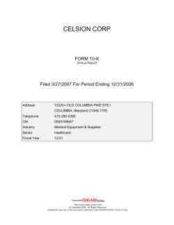 CELSION CORP FORM 10-K Filed 3/27/2007 For Period Ending 12/31/2006