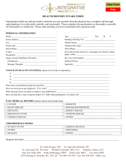 HEALTH HISTORY INTAKE FORM Clear Form Help