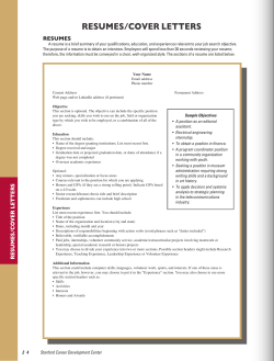 RESUMES/COVER LETTERS RESUMES