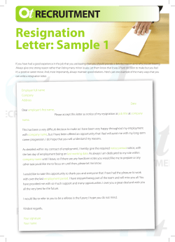 Resignation Letter: Sample 1 RECRUITMENT