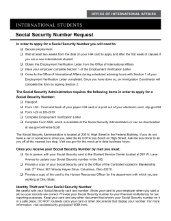 Social Security Number Request INTERNATIONAL STUDENTS OFFICE OF INTERNATIONAL AFFAIRS
