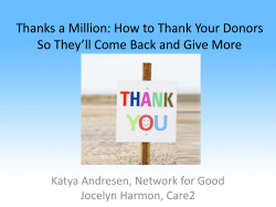 Thanks a Million: How to Thank Your Donors Thanks a Million: How to Thank Your Donors  So They’ll Come Back and Give More