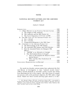 NOTE NATIONAL SECURITY LETTERS AND THE AMENDED PATRIOT ACT
