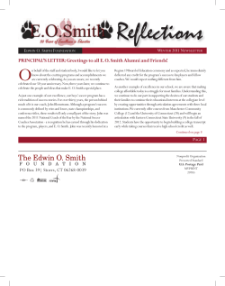 Reflections O PRINCIPAL’S LETTER: Greetings to all E. O. Smith Alumni and... W