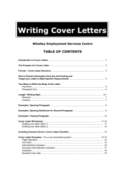Writing Cover Letters  TABLE OF CONTENTS Whalley Employment Services Centre