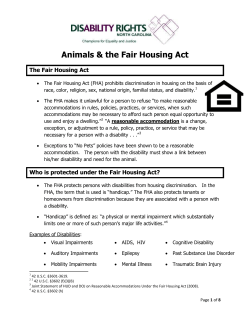 Animals &amp; the Fair Housing Act The Fair Housing Act