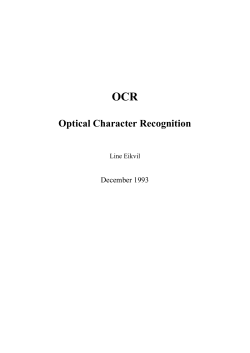 OCR Optical Character Recognition December 1993 Line Eikvil