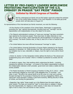 LETTER BY PRO-FAMILY LEADERS WORLDWIDE PROTESTING PARTICIPATION OF THE U.S.