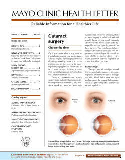 MAYO CLINIC HEALTH LETTER Cataract surgery Reliable Information for a Healthier Life