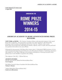 AMERICAN ACADEMY IN ROME ANNOUNCES ROME PRIZE WINNERS