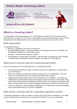 Advice Sheet: Covering Letters What is a Covering Letter?