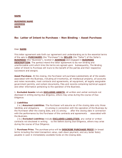 Re:  Letter of Intent to Purchase – Non Binding –...