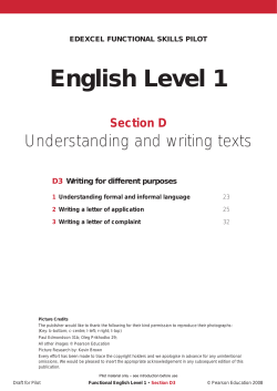 English Level 1 Understanding and writing texts Section D D3