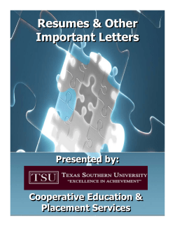 Resumes &amp; Other Important Letters Presented by: Cooperative Education &amp;