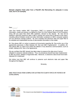 &mdash;Not  Warranting  it&rsquo;s  adequate  in ... [Sample  Litigation  Hold  Letter  from ... case, but it&rsquo;s an example]