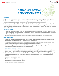 R CANADIAN POSTAL SERVICE CHARTER Preamble