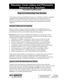 Teachers Resumes, Cover Letters and Philosophy Statements for Steps to Constructing Your Resume