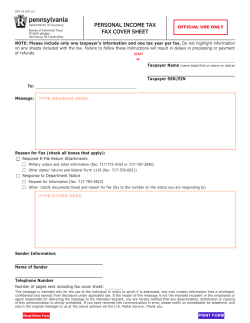 PERSONAL INCOME TAX FAX COVER SHEET
