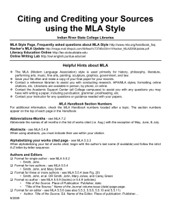 Citing and Crediting your Sources using the MLA Style
