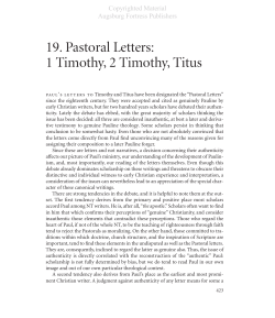 19. Pastoral Letters: 1 Timothy, 2 Timothy, Titus Copyrighted Material Augsburg Fortress Publishers