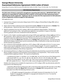 George Mason University Guaranteed Admission Agreement (GAA) Letter of Intent