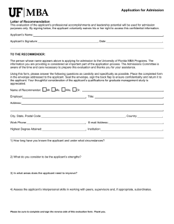 Application for Admission Letter of Recommendation