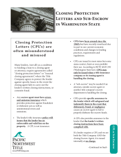Closing Protection Letters and Sub-Escrow in Washington State Letters (CPL’s) are