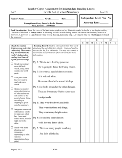 Teacher Copy: Assessment for Independent Reading Levels  Levels A-K (Fiction/Narrative) Set 2