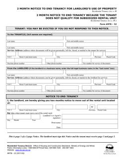 2 MONTH NOTICE TO END TENANCY FOR LANDLORD&rsquo;S USE OF... 2 MONTH NOTICE TO END TENANCY BECAUSE THE TENANT