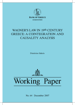 Working  Paper WAGNER’S LAW IN 19 CENTURY GREECE: A COINTEGRATION AND