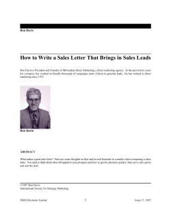 How to Write a Sales Letter That Brings in Sales... Ron Davis