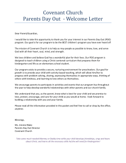 Covenant Church Parents Day Out  - Welcome Letter