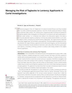 T Managing the Risk of Tagbacks to Leniency Applicants in Cartel Investigations the