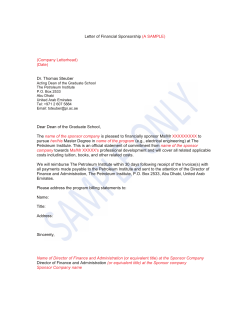 Letter of Financial Sponsorship Dr. Thomas Steuber (A SAMPLE)