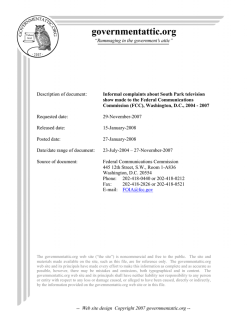 Description of document: Informal complaints about South Park television